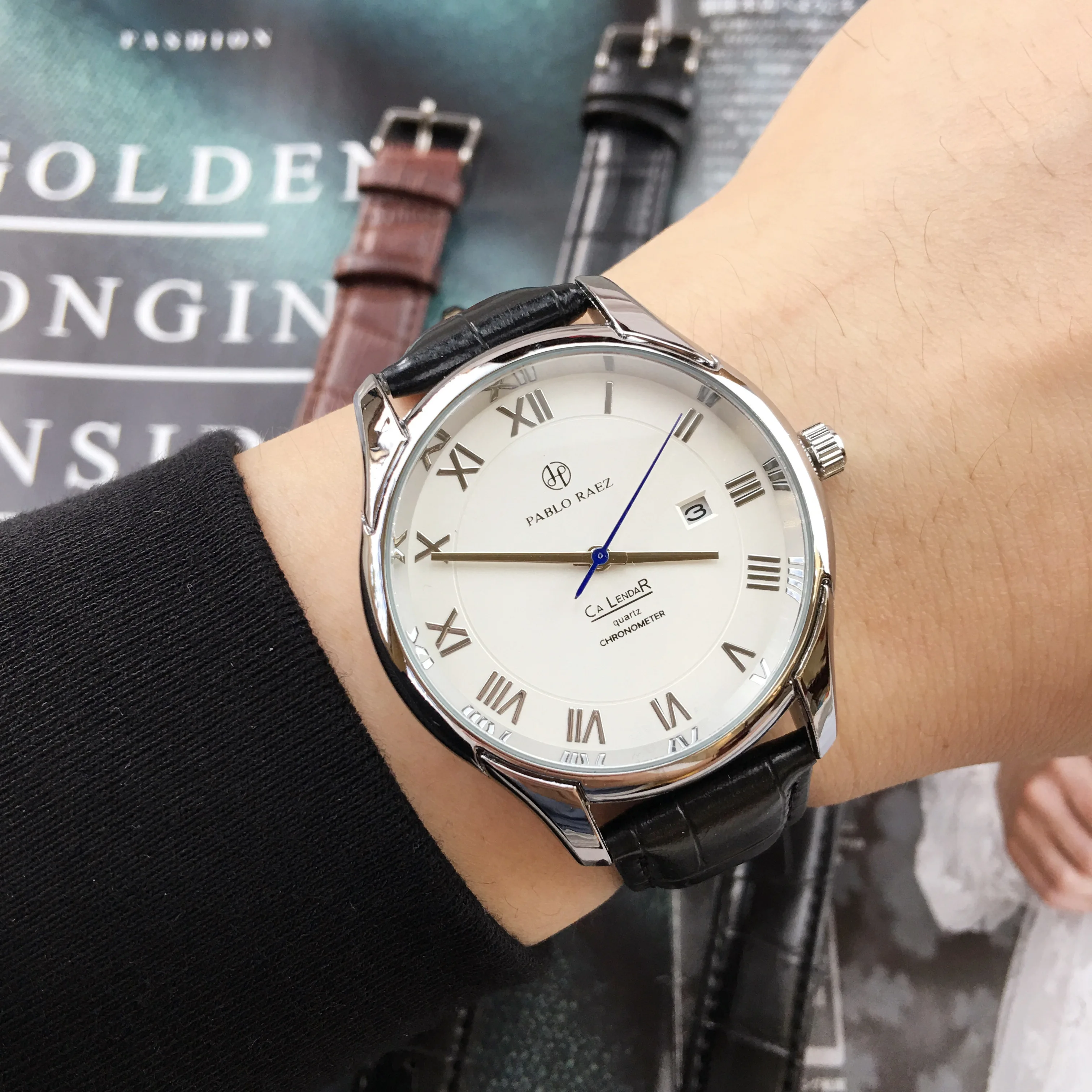 Мужские Простые наручные часы с календарем и датой из натуральной кожи | Наручные