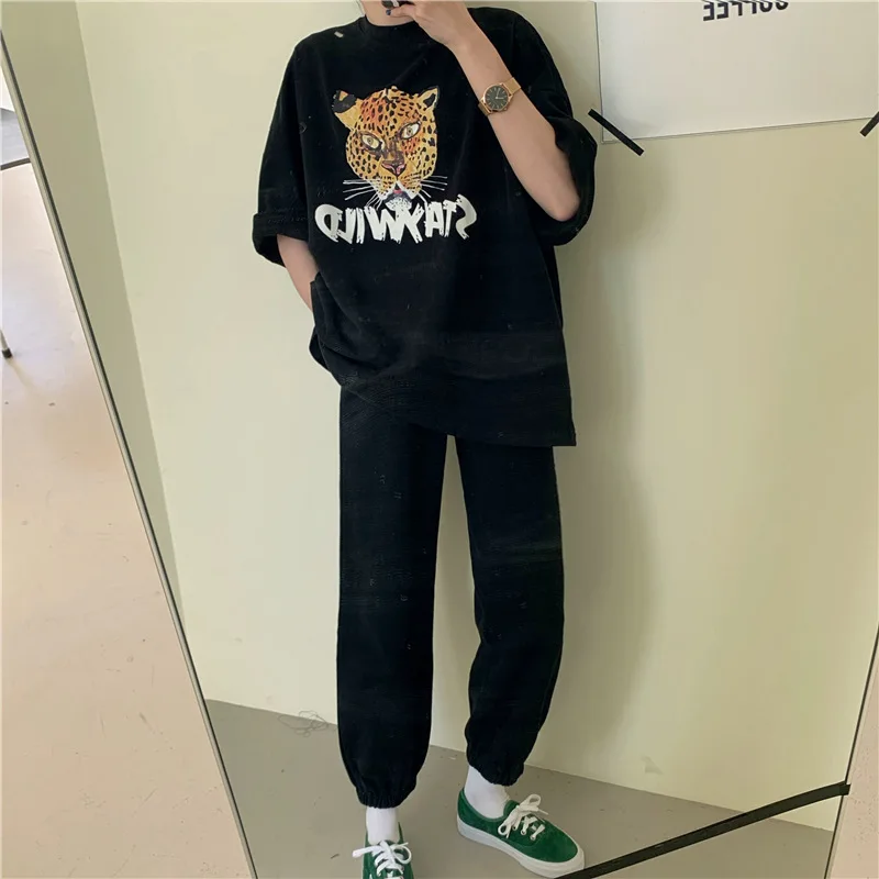 

Casual Hip Hop Sweatpant Women Autumn Spring White Long Trousers Fleece High Waist Elastic Cool Pants Female Streetwear 90s