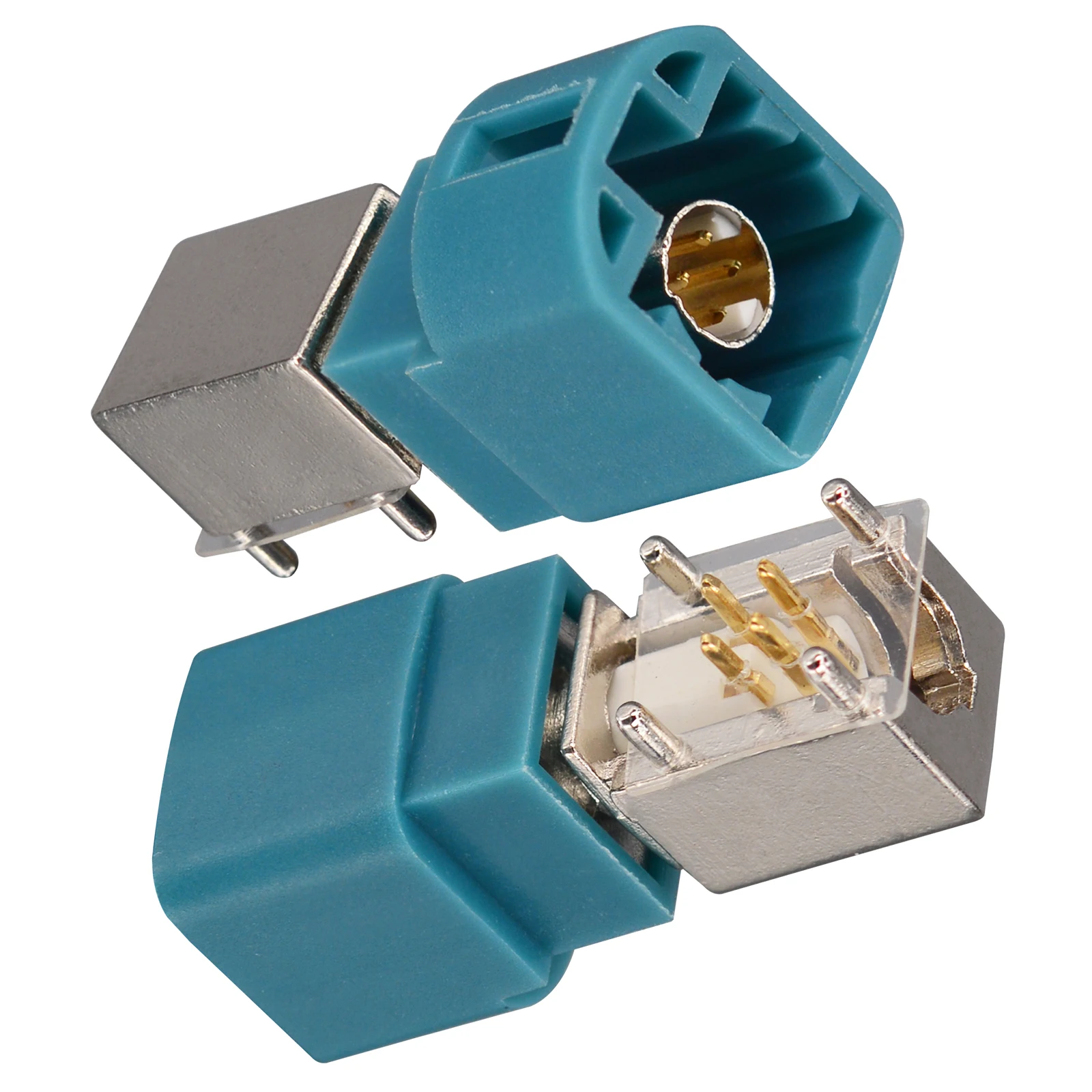 Коаксиальный разъем Fakra HSD RF 4-контактный под углом для подключения к печатной