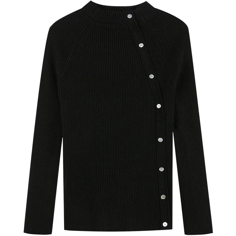 

Button Knitted Women Sweater And Pullovers Solid Thicken Warm Long-Sleeved Office Lady Elegant Pulls Outwear Tops