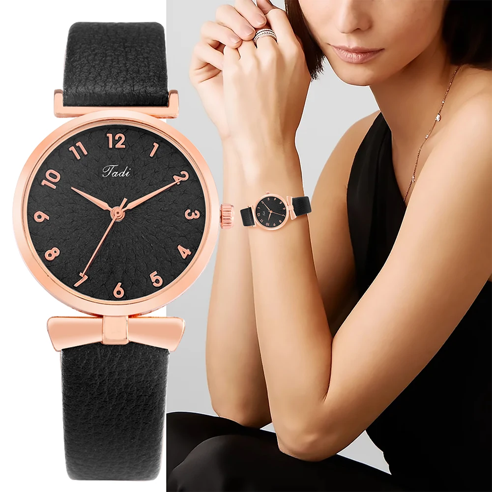 

Elegant Women Watch Noble Rose Gold Case Ladies Quartz Arabic Numeral Dial Leather Watch Anniversary Gift for Wife Girlfriend