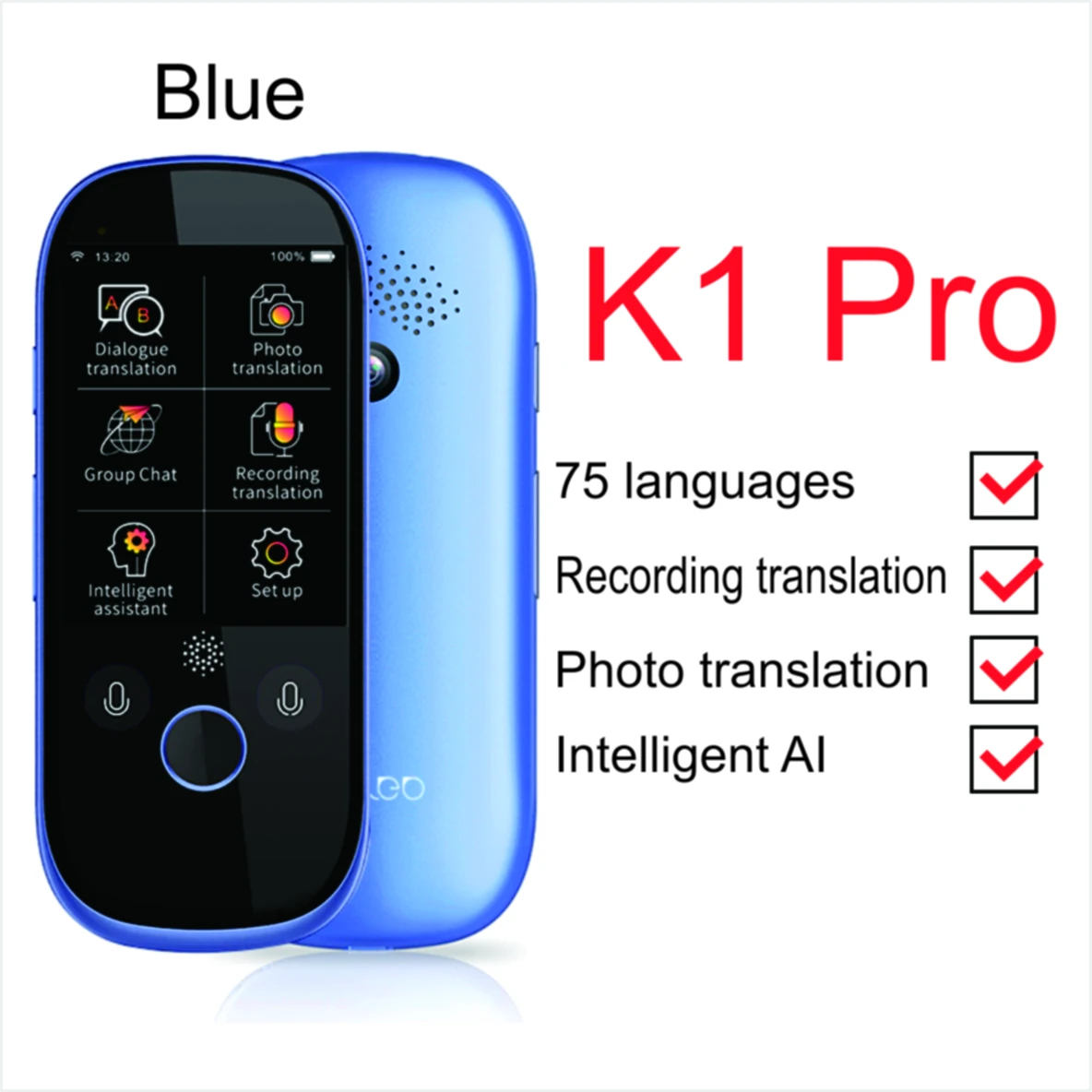 K1 PRO Blue Boeleo K1 Pro синхронный голосовой переводчик 2,4 дюймов wifi 500MP фото перевод многоязычный портативный умный голосовой переводчик - Цвет: K1 PRO Blue