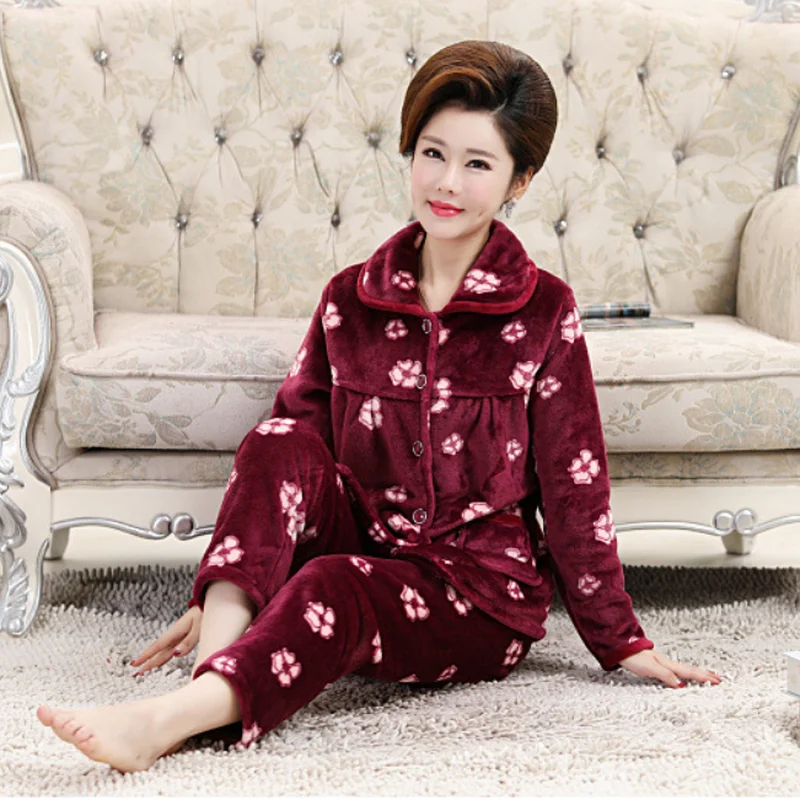 

Женский пижамный комплект, зимняя фланелевая одежда для сна среднего возраста, удобная и теплая домашняя одежда для мамы, одежда для отдыха,...