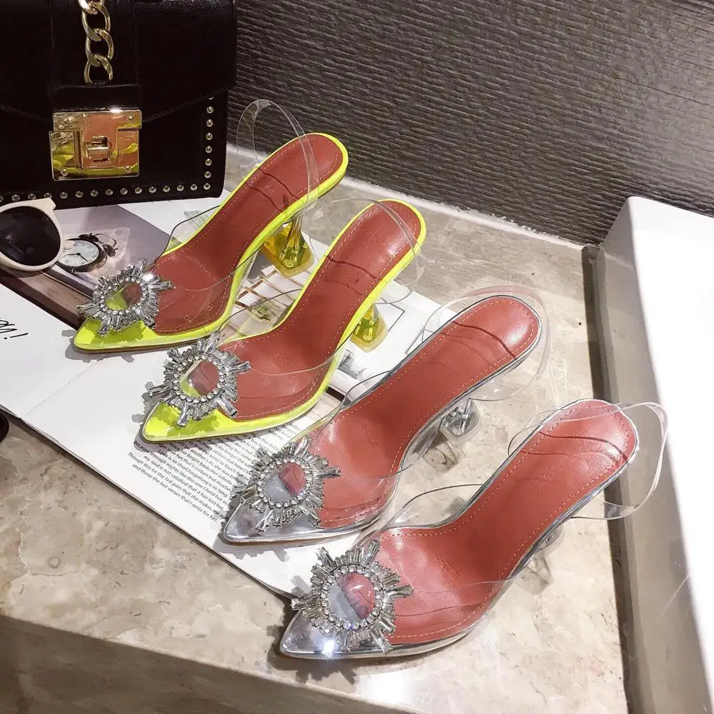 Желтые женские туфли лодочки Прозрачные из ПВХ на высоком каблуке Пикантные