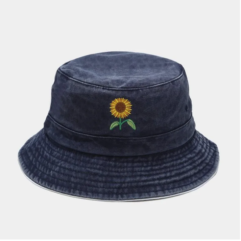 2020 два боковых Реверсивный подсолнечника ведро шляпа для женщин джинсовой ткани