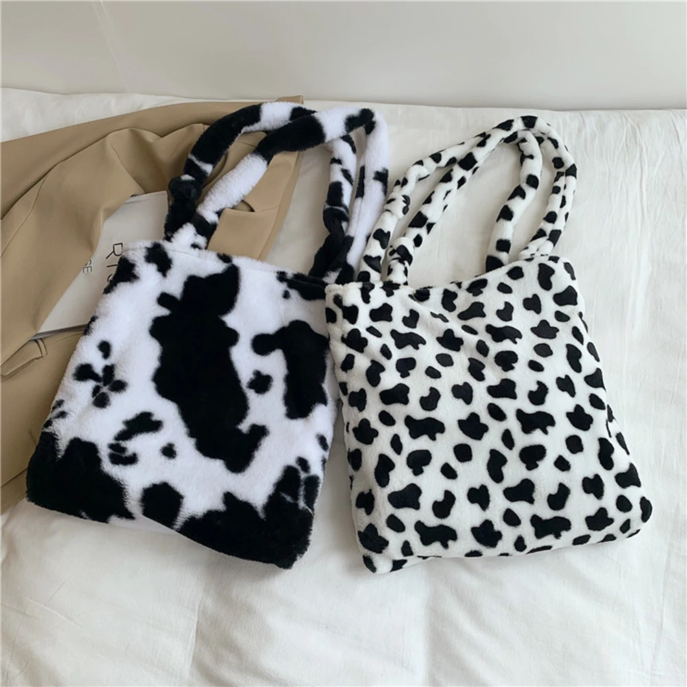 

Модная женская сумка с животным принтом, плюшевая Наплечная Сумка для покупок, Женская трендовая осенне-зимняя вместительная сумка-тоут