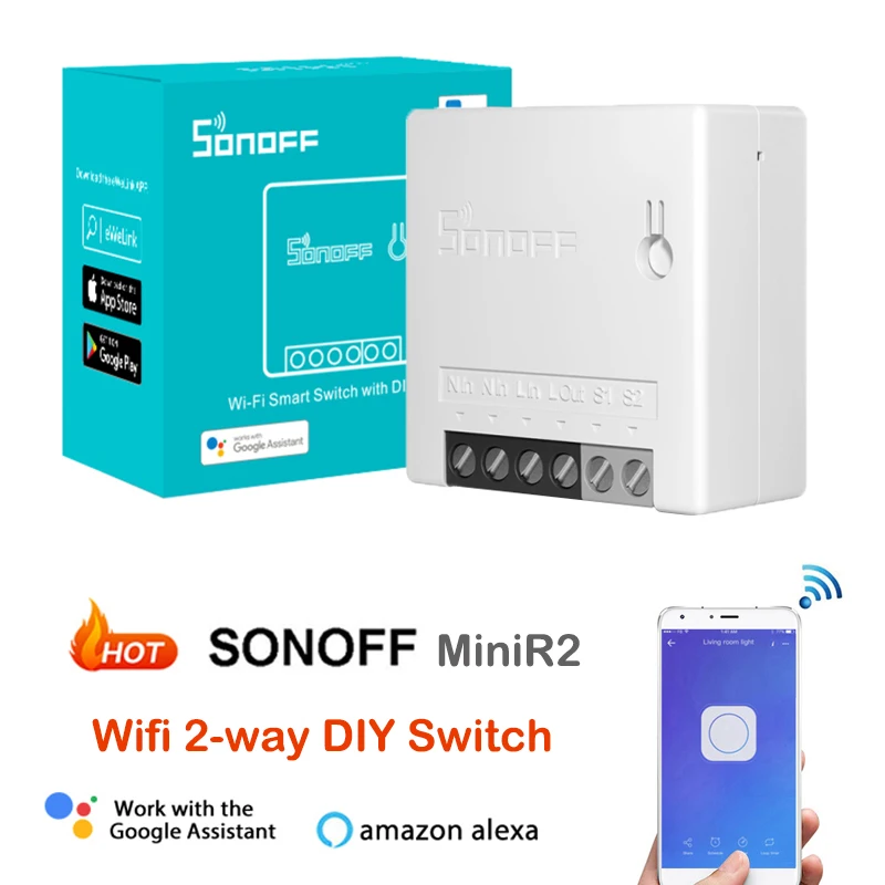 

SONOFF MINIR2 Wifi Mini Switch Compatible With Alexa Google Home 2-Way Control Timer Wireless Smart Automation For EWelink APP