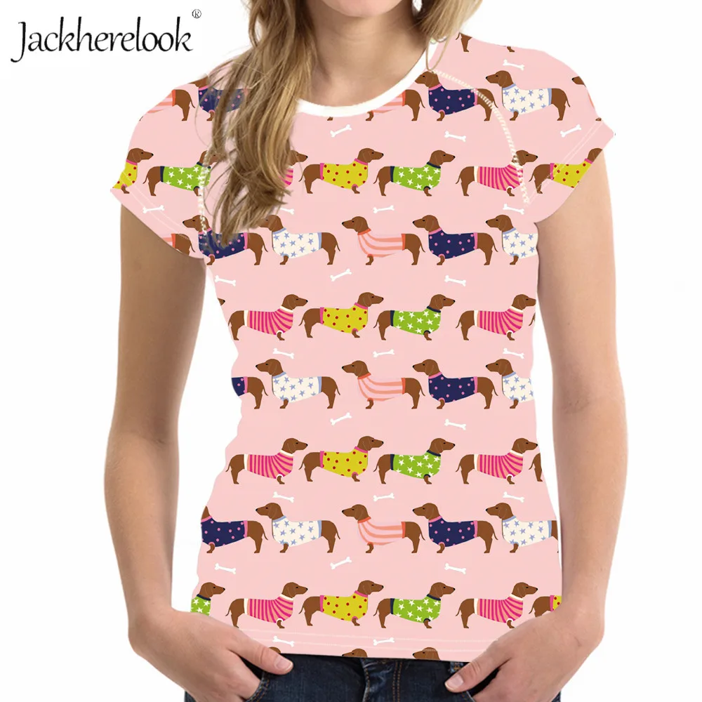 

Jackherelook Women T Shirt Harajuku Ladies Tops Shirt Dachshunds Dogs Animal Pattern Summer O-neck Female Clothing Camisetas