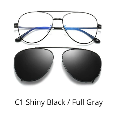 C1 Shiny Black-Gray Ralferty Prescription Sunglasses Women Men Polarized Clip On Glasses Pilot Myopia Ladies Spectacle Frame 0 Degree Z17208 - Цвет линз: C1 Shiny Black-Gray