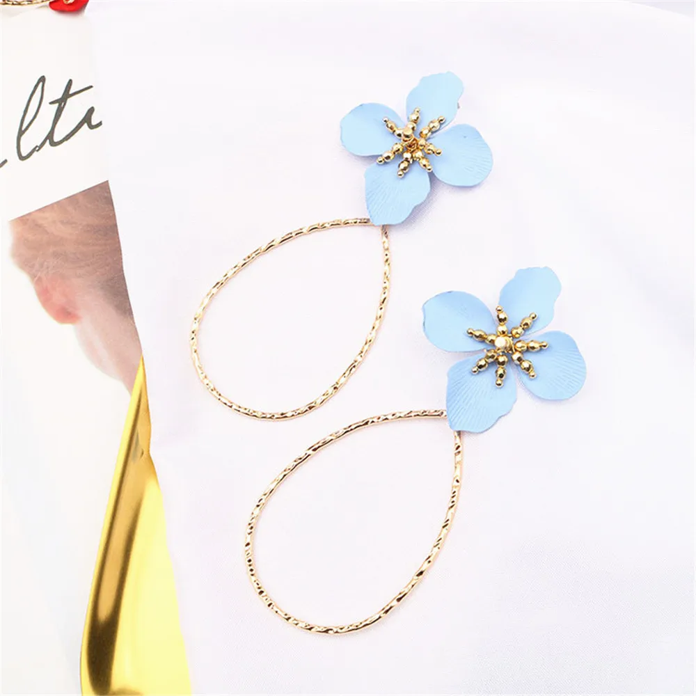 CRLEY элегантные эмаль цветок висячие серьги синий красный розовый ручной работы