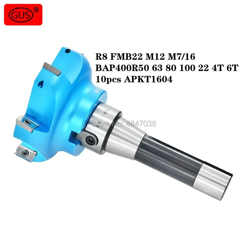

R8 FMB22 M12 M7 / 16 держатель инструмента BAP400R50 63 80 100 22 4T, 6 T, фреза голова 10 шт. APKT1604 вставки, алюминиевый сплав machini