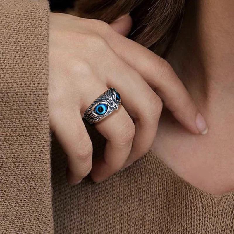 

Fashion Retro Demon 3D effect Blue Eye Owl Ring Creative Exaggerated Animal Couple Opening Adjustable Cute jewelry