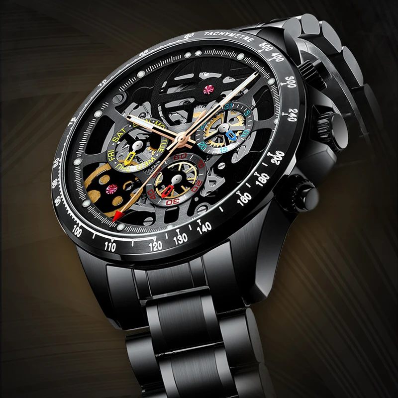 Часы наручные HAIQIN Мужские автоматические роскошные брендовые механические водонепроницаемые со стальным