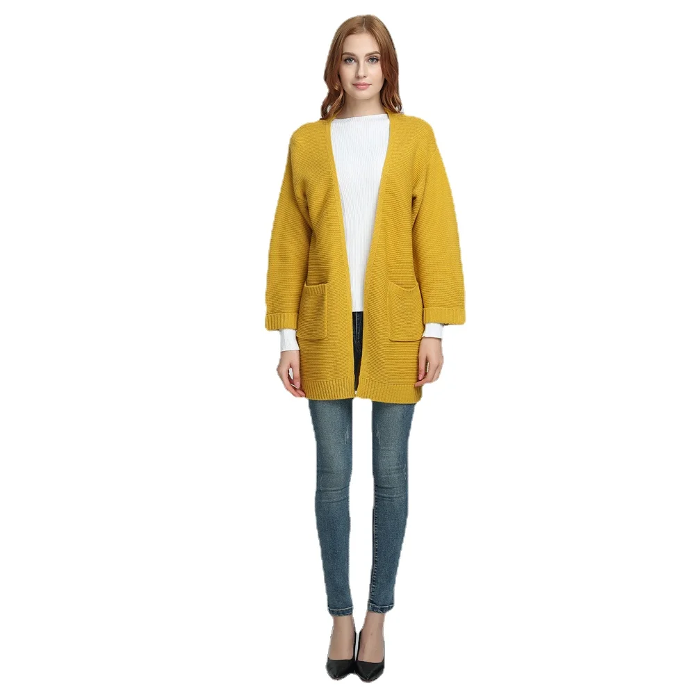 

2021 Autumn new wide sleeves sweater cardigans Women's v-neck loose knitted cardigan with pockets winter casual clothes coat