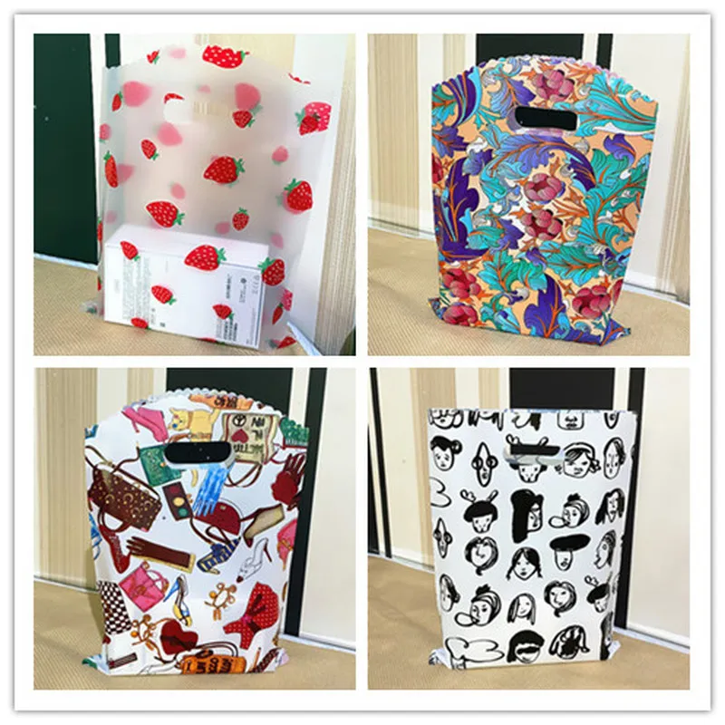 

50pcs 15*20cm Plastic Handle Bag Small Jewelry Packing Bag Party Favor Bags For Candy Cookie Gift Box Packaging Bag