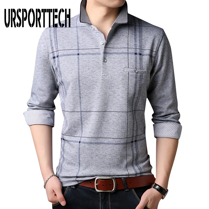 URSPORTTECH Men Polo Shirts Long Sleeves Cotton Blend Material Classical Design Tops Plus Size High Quality Men Golf Poloshirt
