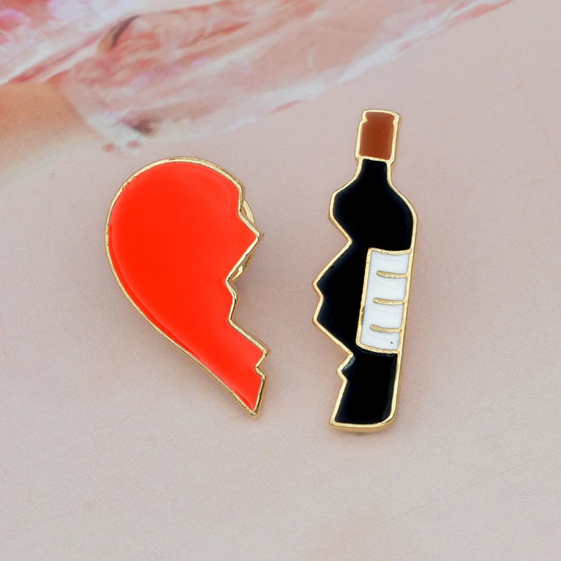 2 шт./компл. разбитое сердце бутылки вина эмаль на булавке модная красивая брошь