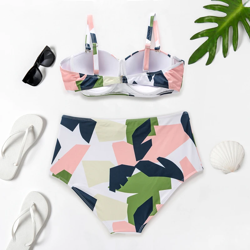 Купальник с высокой талией женский купальник большого размера комплект бикини
