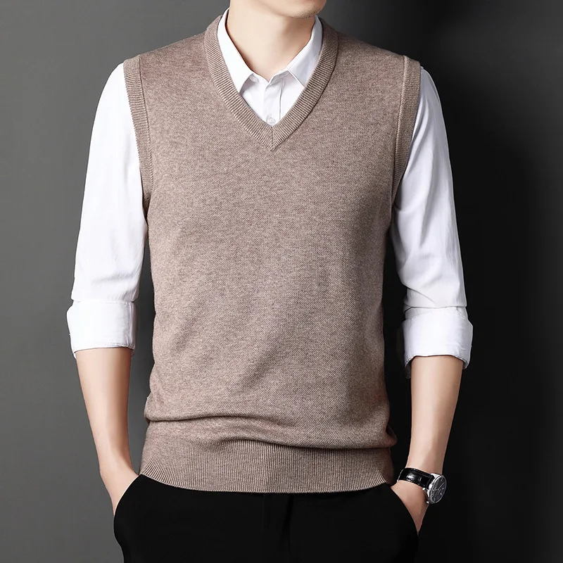

Autumn and Winter Woolen Vest Men's V-neck Sleeveless Sweater Father Wear Plus Size Knitted Vest Wool Waistcoat