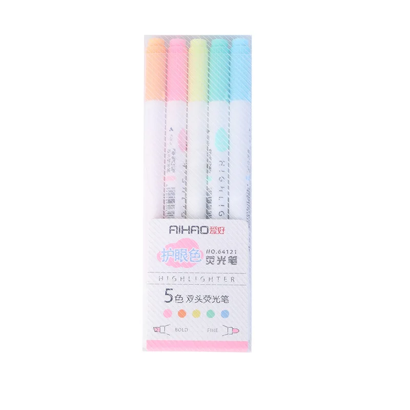 

5 pcs/lot Eye Color Dual Bold Fine Tip Milkliner Colorful Candy Color Highlighters Promotional Markers Gift Stationery