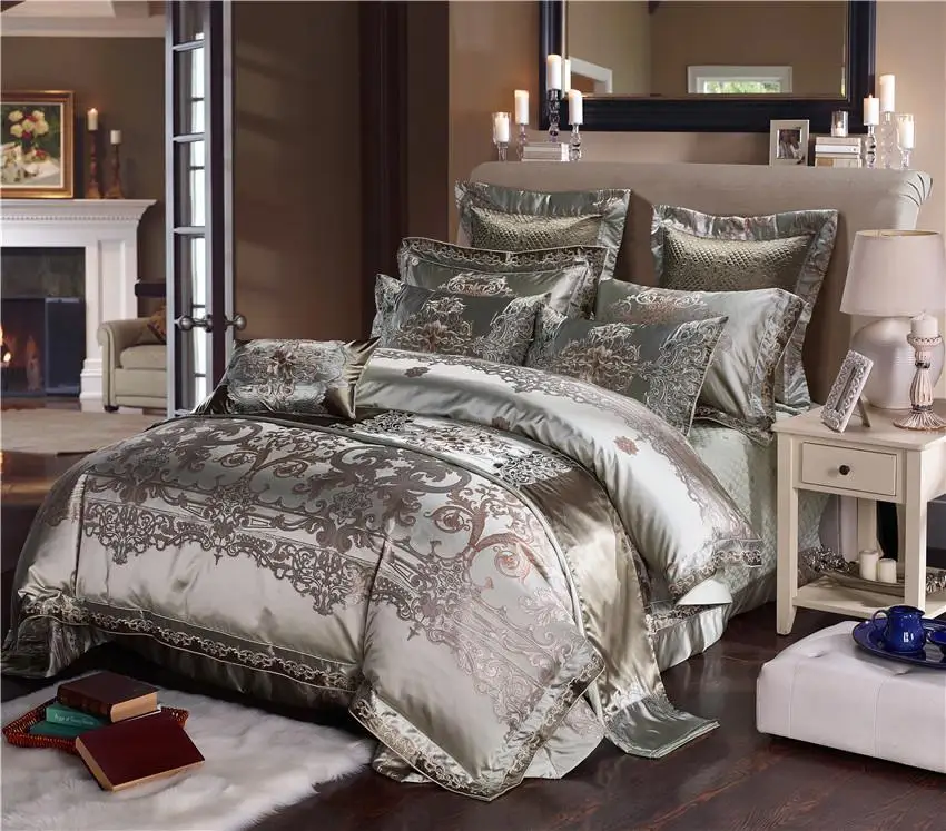 

Silk Cotton Satin Jacquard Luxury Chinese Bedding Set Queen King size Bedding Set Bed Sheet/Spread Set Duvet Cover Pillowcase