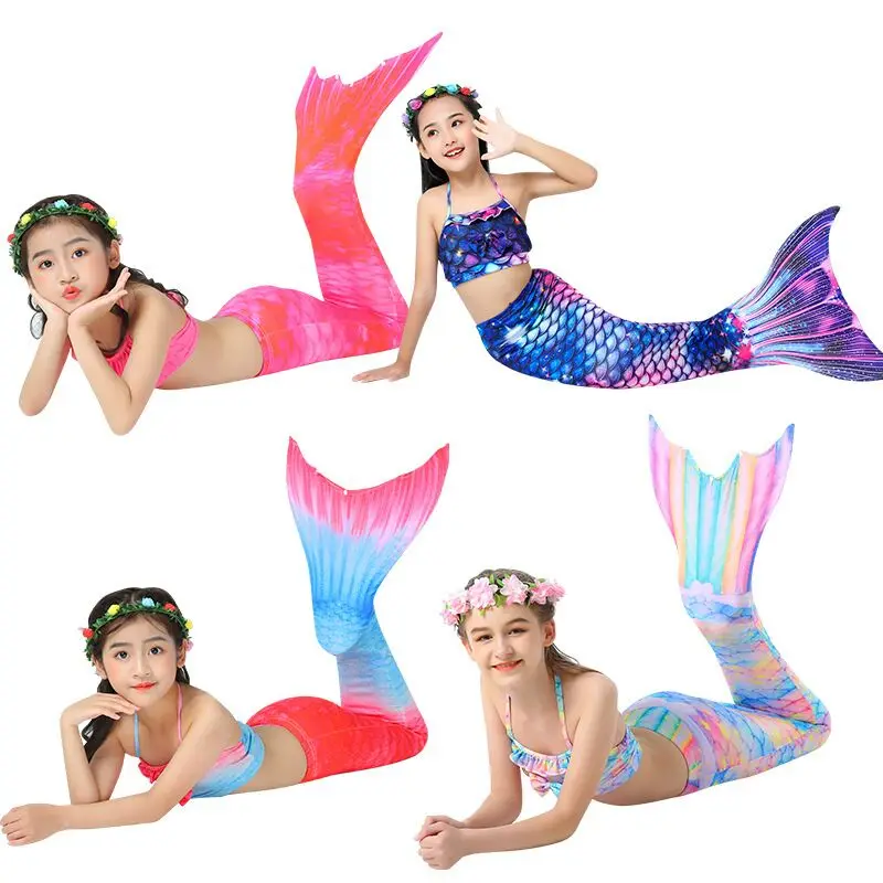 

3PCS/Set Mermaid Tail Costume Children Mermaid Tail Cosplay Kids Girl Fancy Swimsuit Halloween Costume No Flipper Bathing Suit