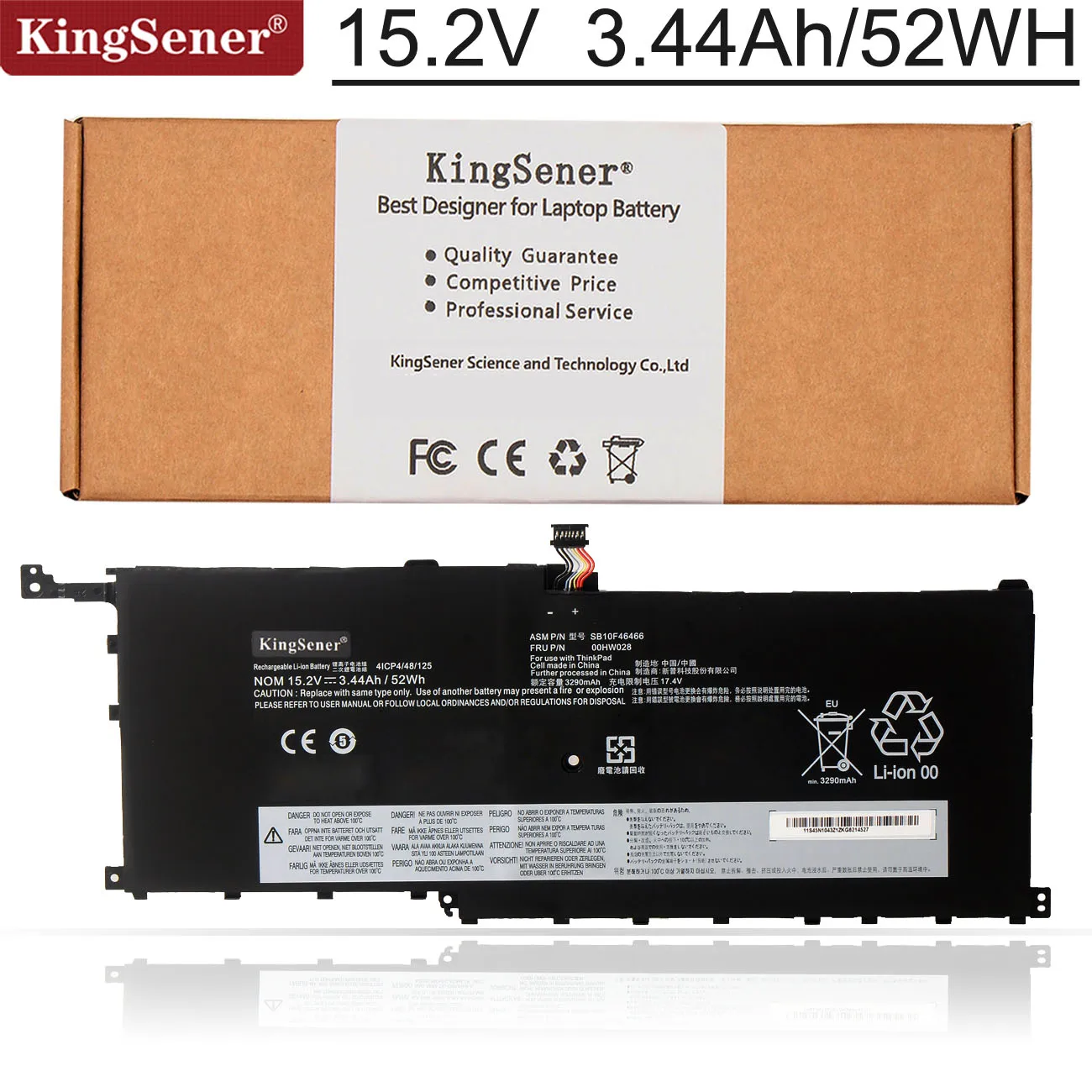 Kingsener 01av439 Bateria do Portátil para Lenovo Thinkpad x1 Carbono Gen 2022 x1 Yoga 1st2022 Sb10f46467 00hw029 00hw028 52wh Baterias p/ laptop