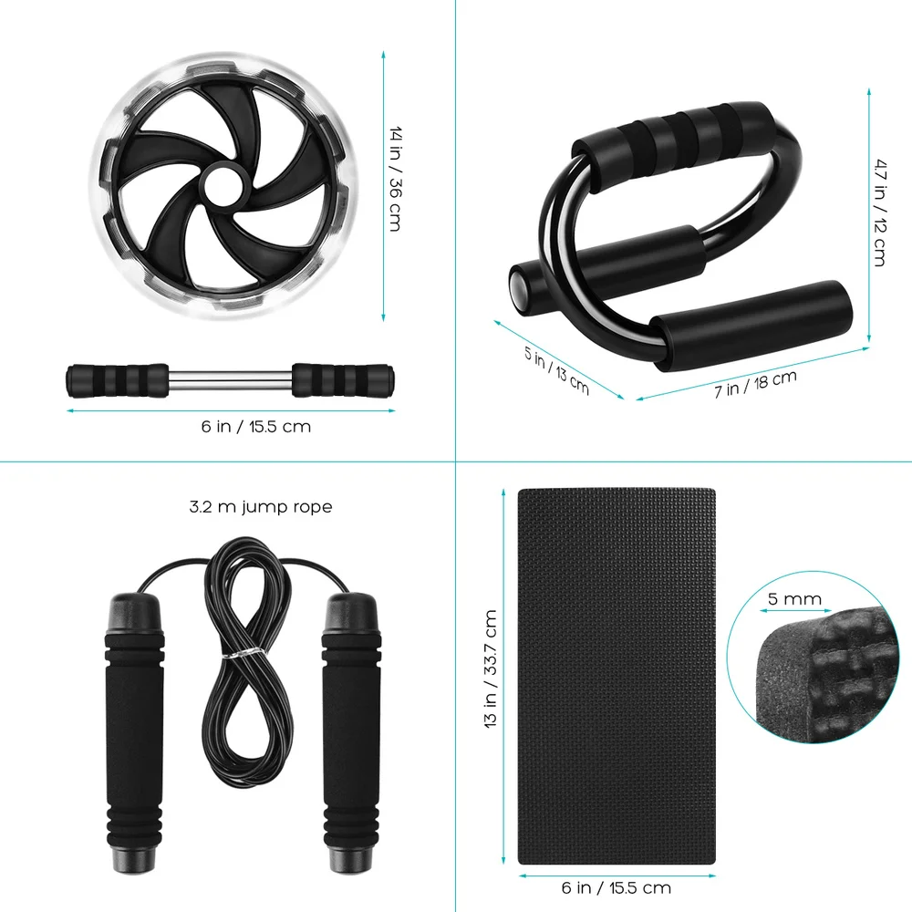 

MOVTOTOP Abdominal Trainer Kit AB Wheel Roller with Push-Up Bars Jump Rope and Knee Pad Perfect Abdominal Core Carver Fitness Wo