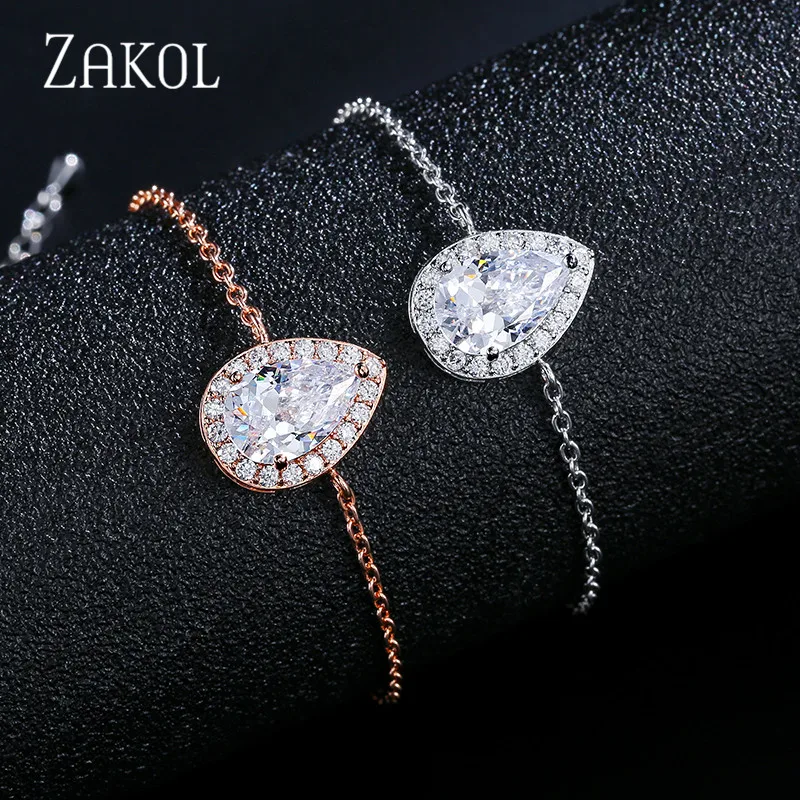 Модный циркониевый браслет-цепочка ZAKOL в форме капли для женщин подарочные
