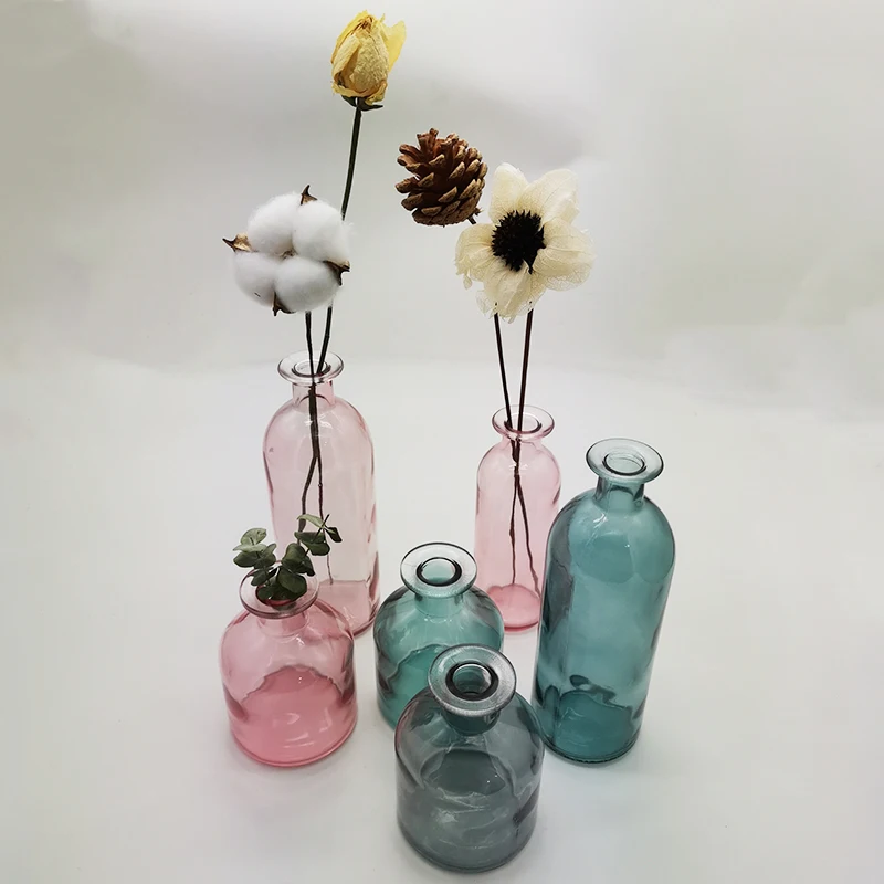 

Classic Multicololr Glass Vases Flower Pot Basket Bottles Decoration Home Nordic Dried Transparent Hydroponic Small Bottles