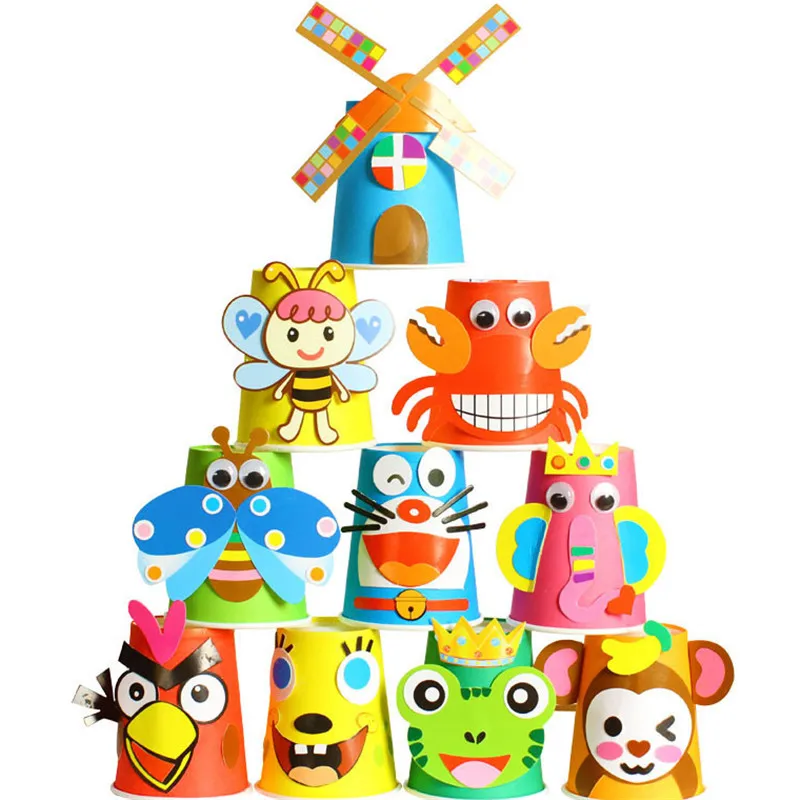 12 шт./компл. детские 3D бумажные стаканчики ручной работы с животными Набор