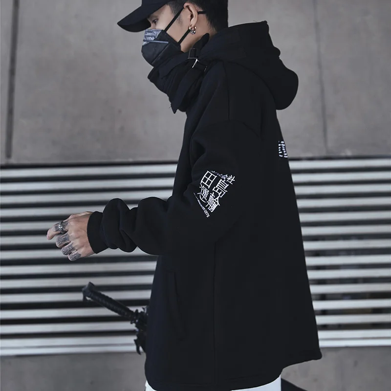 Японская уличная одежда иероглифы Techwear с высоким плотно облегающим шею