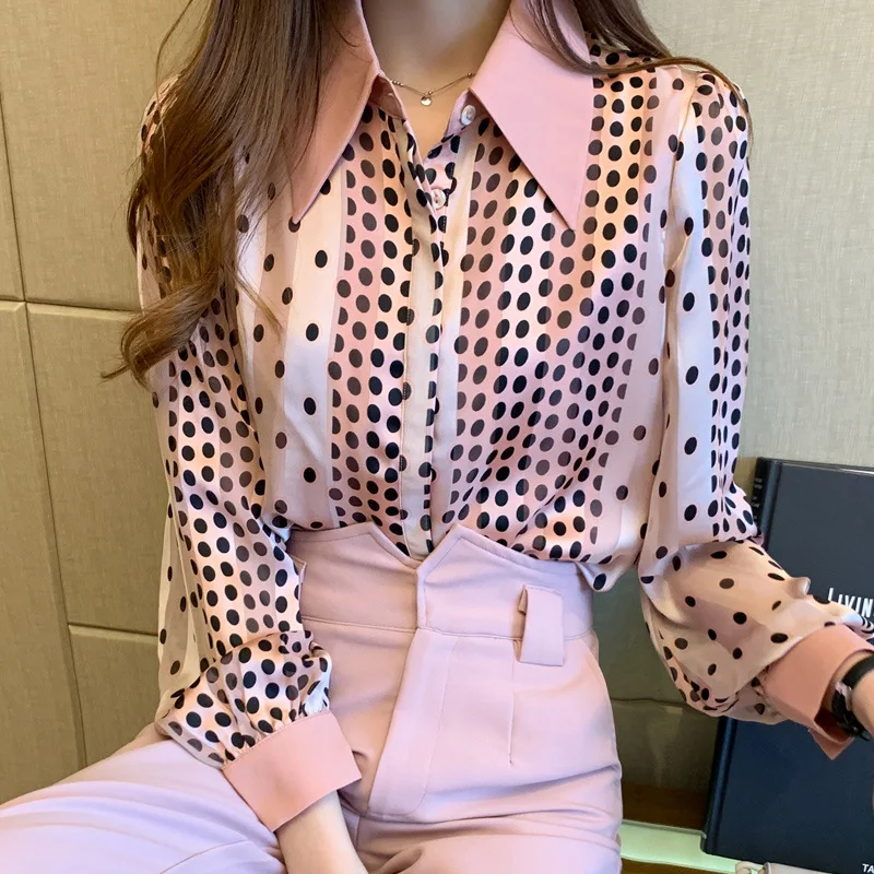 

Fashion Color Matching Polka Dot Shirt Women's 2021 Summer New Long-sleeved Versatile High-quality Design Top