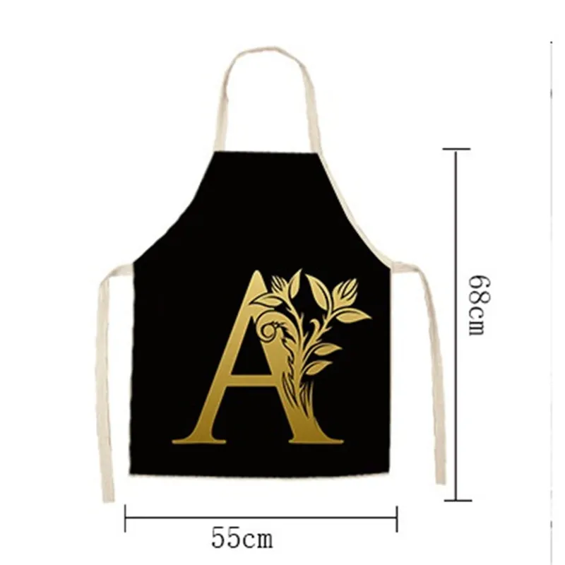 

Letter Cotton Apron Pattern Black Golden Kitchen Aprons For Women Cooking Household Cleaning Appliances Baking Coffee Shop Bibs