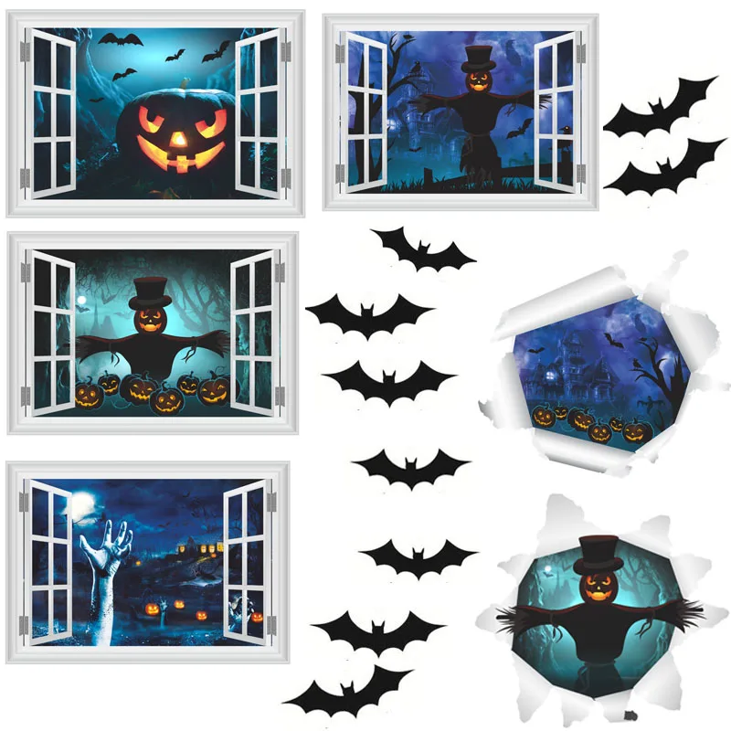 3d яркая разбитая страшная ручная летучая мышь Настенная Наклейка на стену