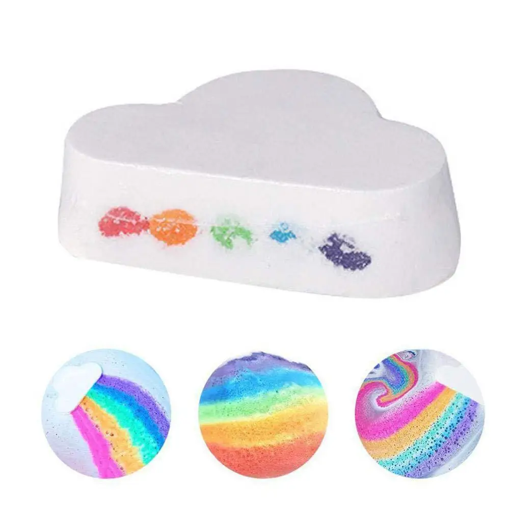 

1pc Cloud Rainbow Bath Salt Balls Essential Oil Effervescent Bubble Bath Bomb Moisturizing Exfoliating Cleansing Body Skin