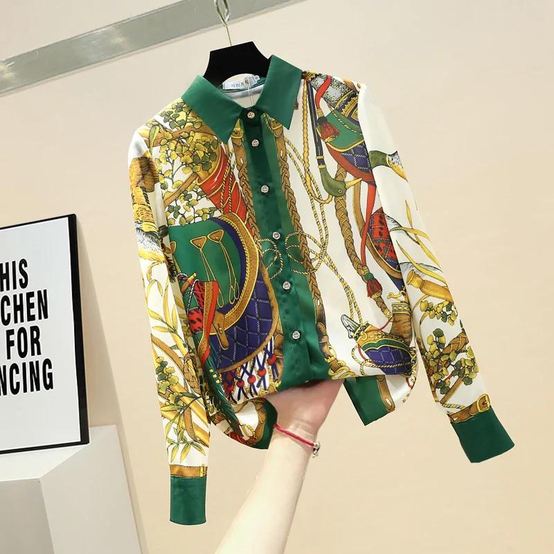 

Plus Size Chiffon Blouse Ladies Lapel Single-breasted Long Sleeve Blouse Retro Printed Shirt Mujer De Moda 2020 Womens Tops