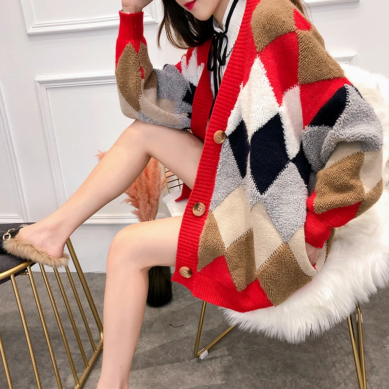 Женский однобортный трикотажный свитер Повседневный с длинным рукавом и V