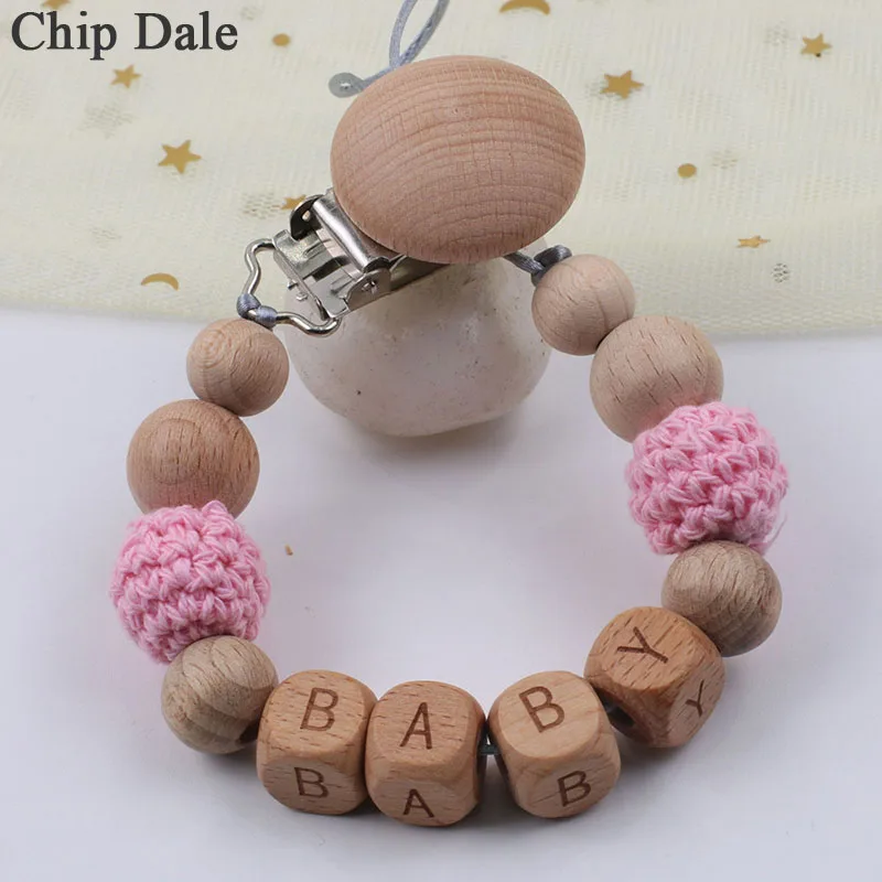 Chip Dale Personalized Name Beech Wood Pacifier Clips Chain Safe Teething Baby Teether Dummy Holder Product | Мать и ребенок