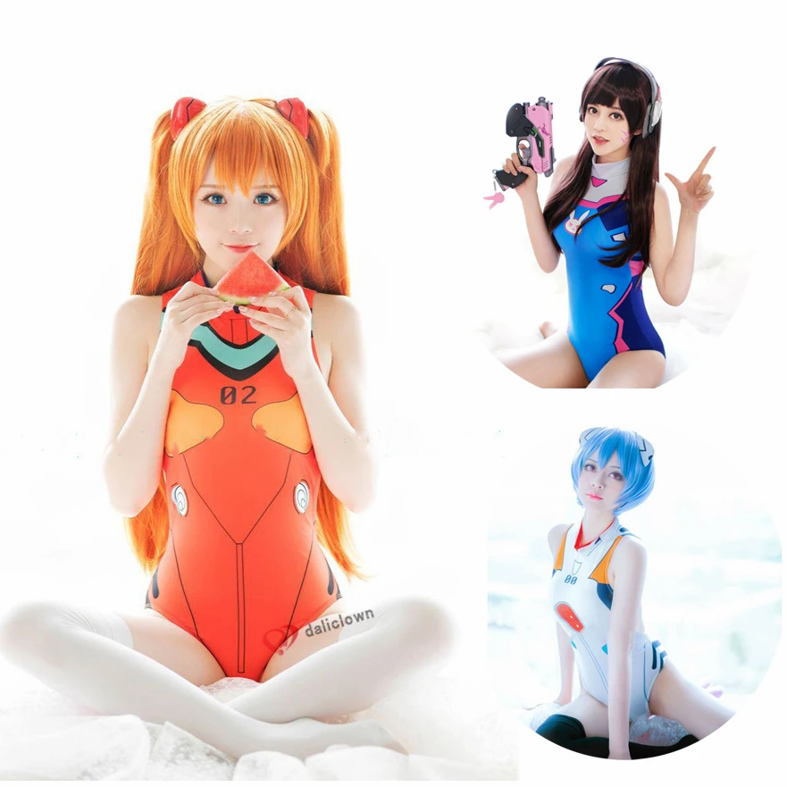 Sexy New Game 2021 Cosplay Costume Dva Asuka Langle Cosplay Spandex Anime Swimsuit One Piece Swimwear Bathing Suit