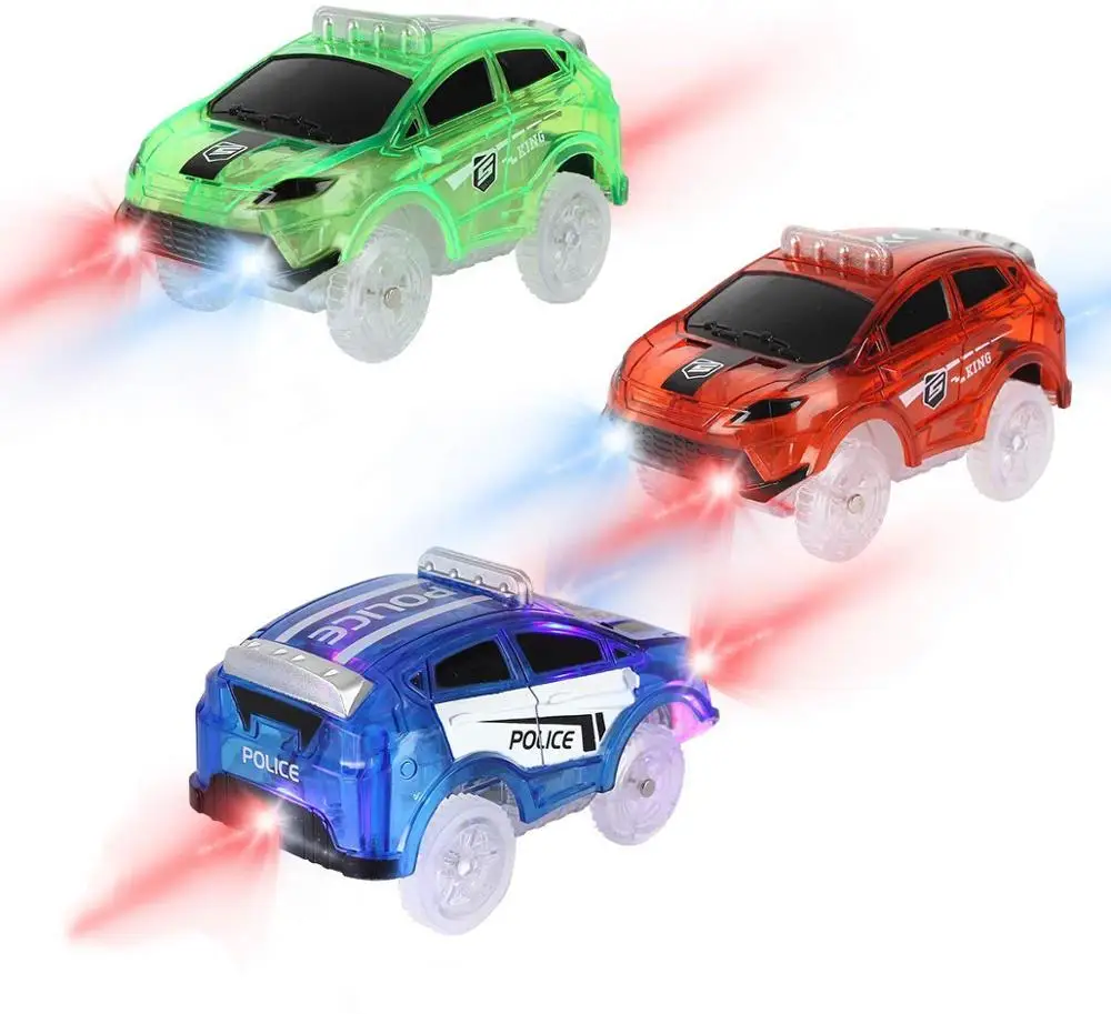 

Glow Track Cars with 5 LED Lights, 3 Pack Replacement Race Cars Compatible with Dinosaur Tracks and Magic Tracks