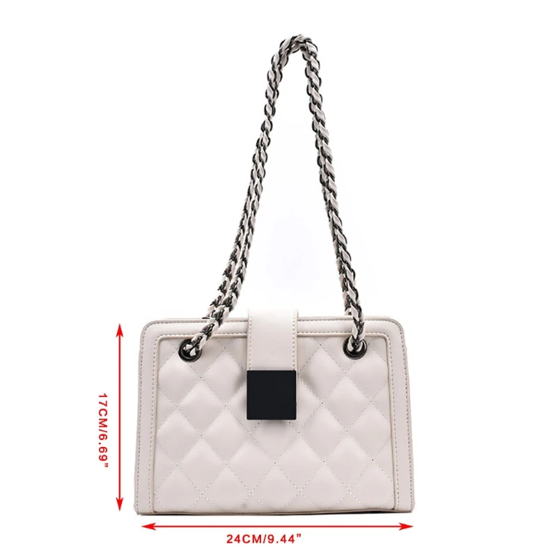 

Women Faux Leather Quilted Crossbody Bag Chain Strap Diamond Pattern Handbag