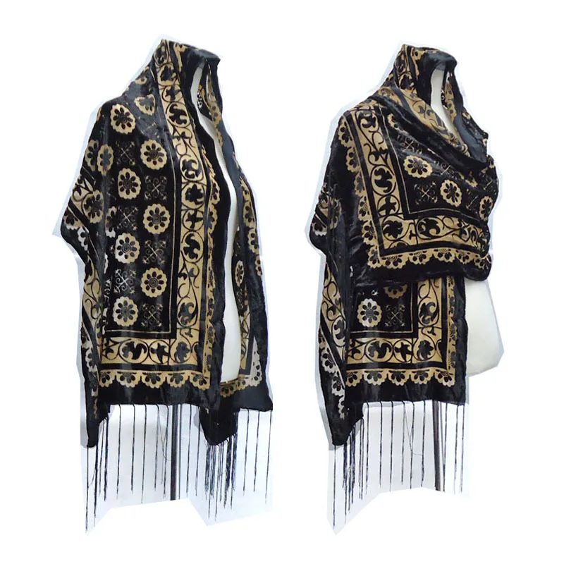 В винтажном стиле с цветочным рисунком шарф принтом для женщин Мягкий бархатный