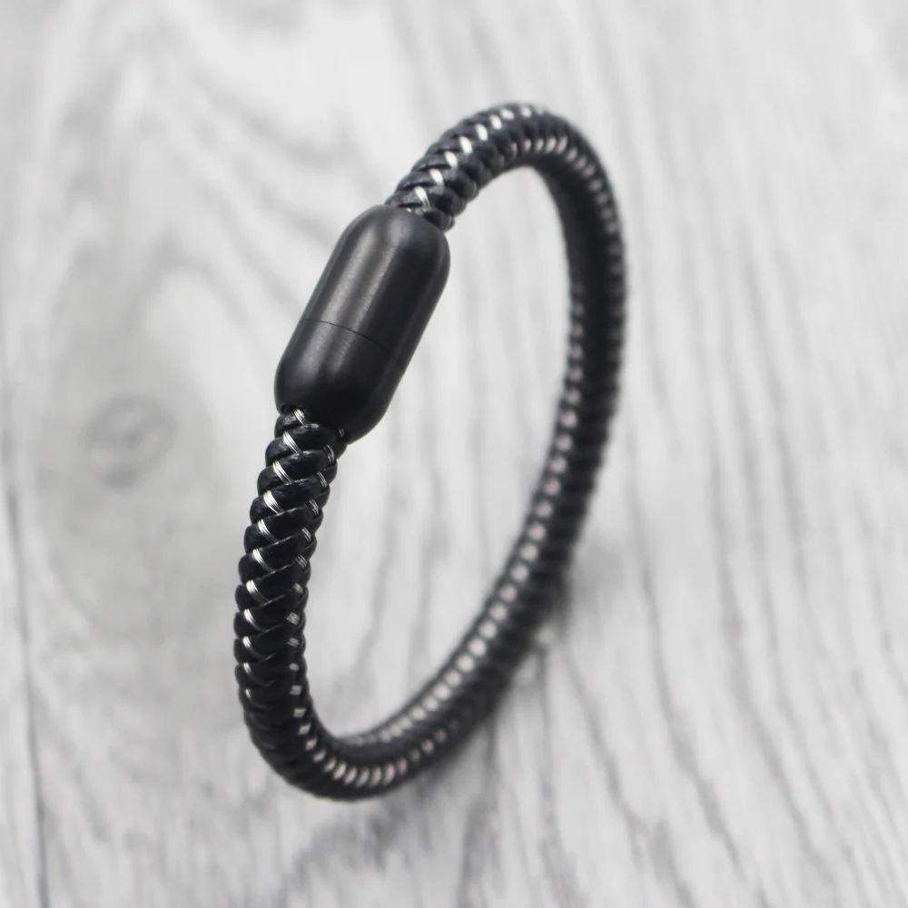 FIREBROS Silver Color Magnetic Buckle Stainless Steel Wire Braided Genuine Leather Bracelet for Men Women Vintage Jewelry Gift | Украшения
