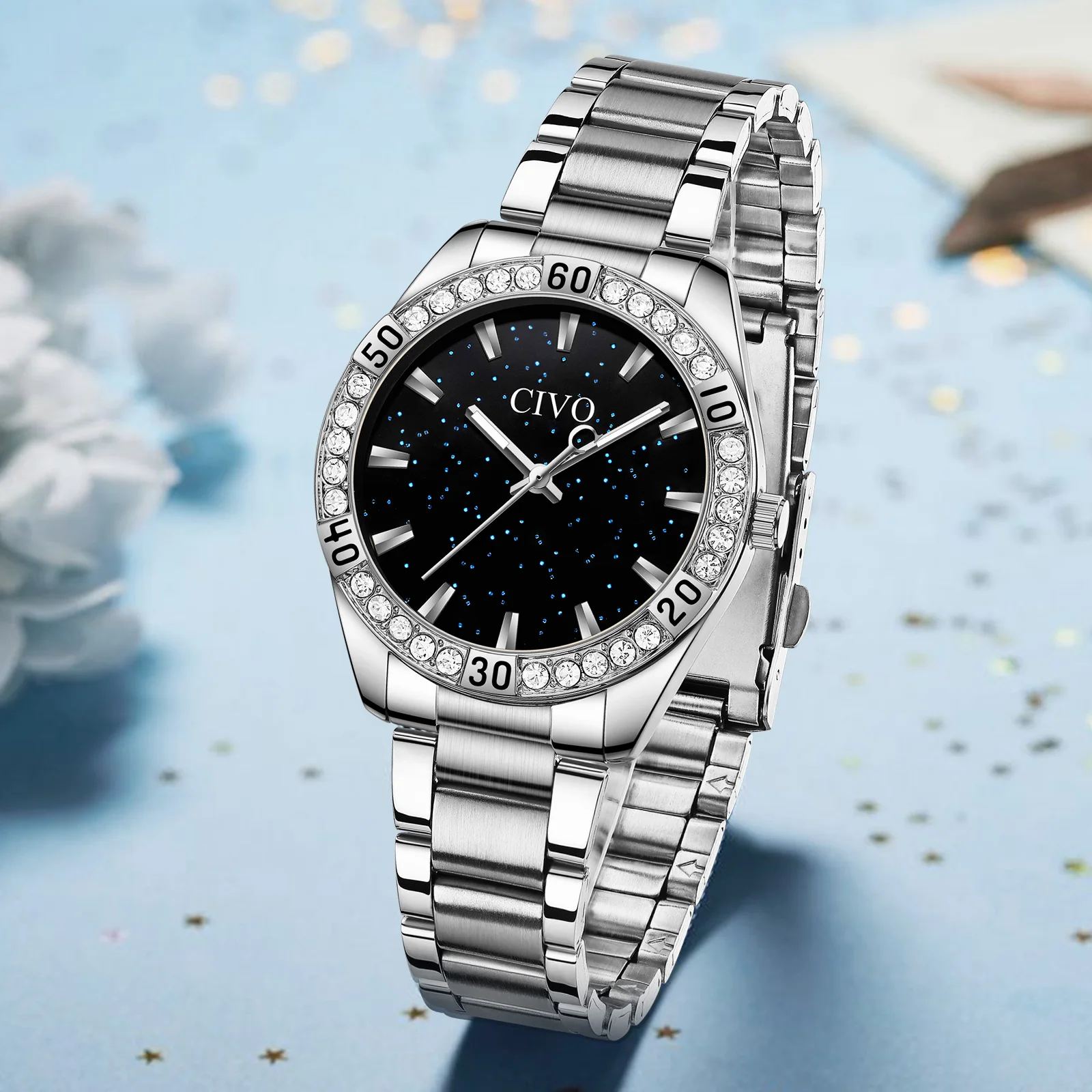 Оптовая продажа цена чиво серебряные женские часы из нержавеющей стали