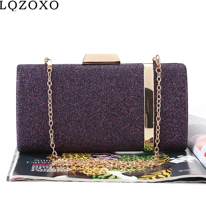 Day Clutch With Chain Shoulder Flap Brand Purse Banquet Golden Women Evening Bags Purple Color New Design Small