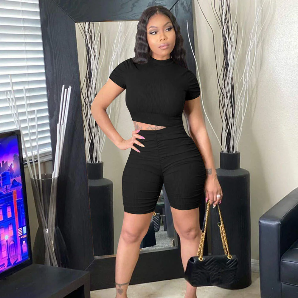 

Bodycon Two Piece Set Sporting Running Breathable Ruched 2 Piece Shorts Set Womens Outfits Summer Clothes for Women Tracksuit