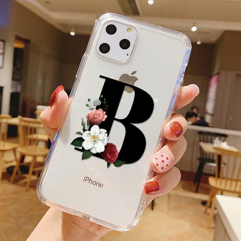Для iphone 11 pro max 6 6s 7 8 Plus SE X XR XS MAX чехол 3D Художественная буква Цветок Прозрачный