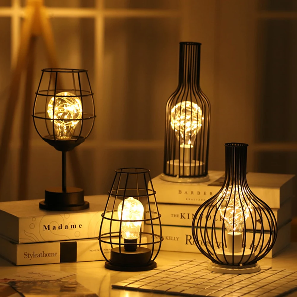 

2020 Nordic Lamp Wrought Iron Decoration Lamp Cafe Hotel Balcony Hollow Wine Bottle Shaped LED Lamp Water Glass Lamp