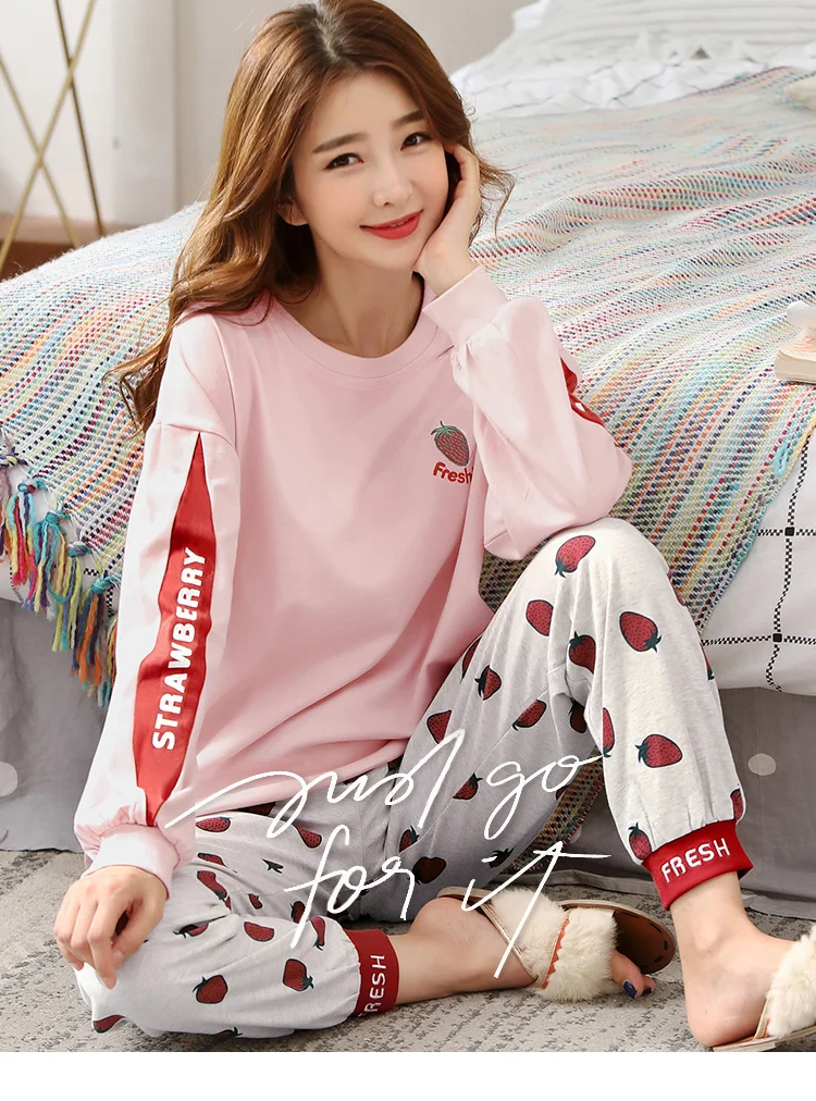 M L XL XXL 3XL 4XL 5XL Женская одежда для сна с длинным рукавом, хлопок, комплекты одежды для сна, осенние пижамы, женские пижамы